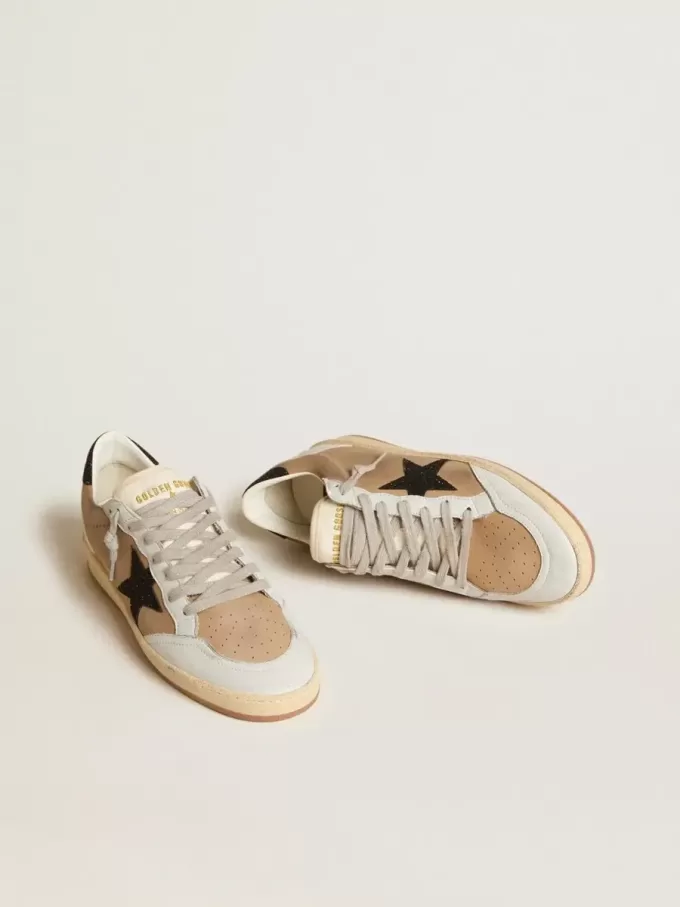 Ball Star in beige nubuck en nappa met zwarte Swarovski-kristallen ster