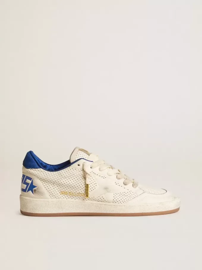 Ball Star in geperforeerd nappa met witte ster en blauwe nylon hielband