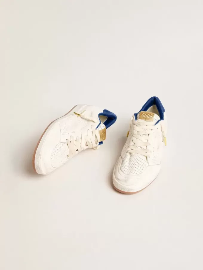 Ball Star in geperforeerd nappa met witte ster en blauwe nylon hielband