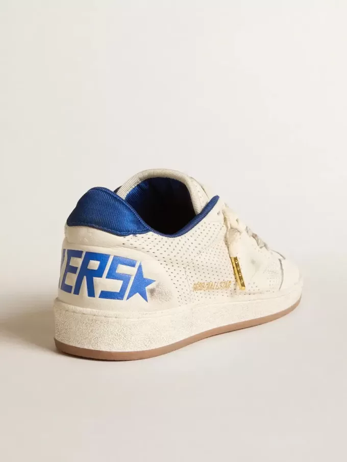 Ball Star in geperforeerd nappa met witte ster en blauwe nylon hielband