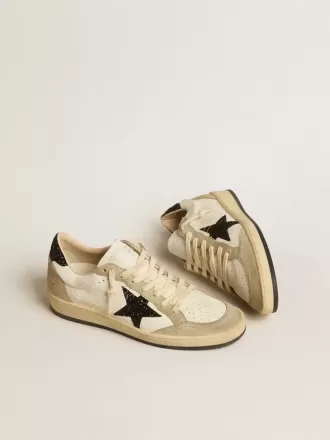 Ball Star in nappa en suède met zwarte glitterster en hielbandje