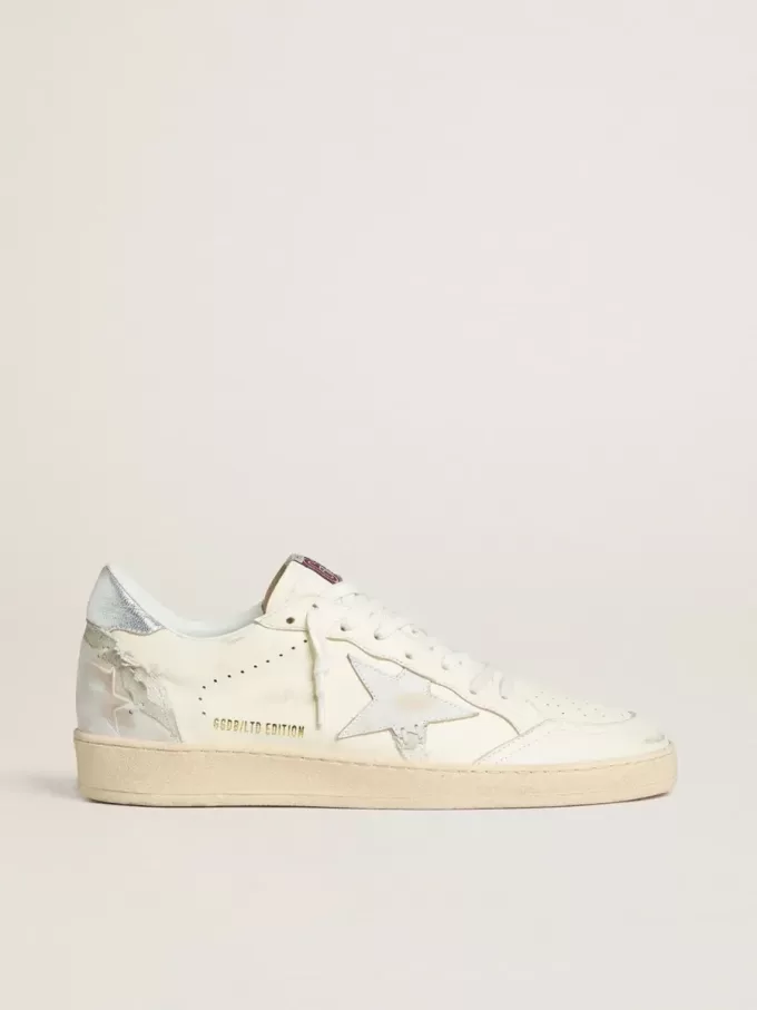 Ball Star LTD in crème met witte suède ster en metallic zilveren leren hielstuk