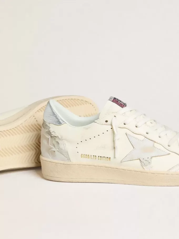 Ball Star LTD in crème met witte suède ster en metallic zilveren leren hielstuk