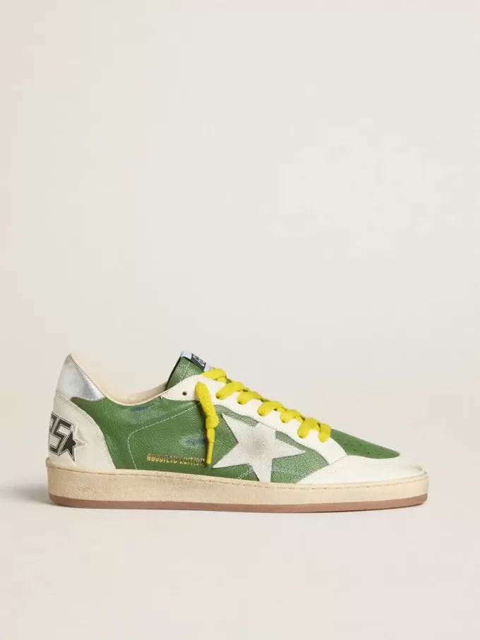 Ball Star LTD in groen nappaleer met witte suède ster en metallic zilveren leren hielstuk
