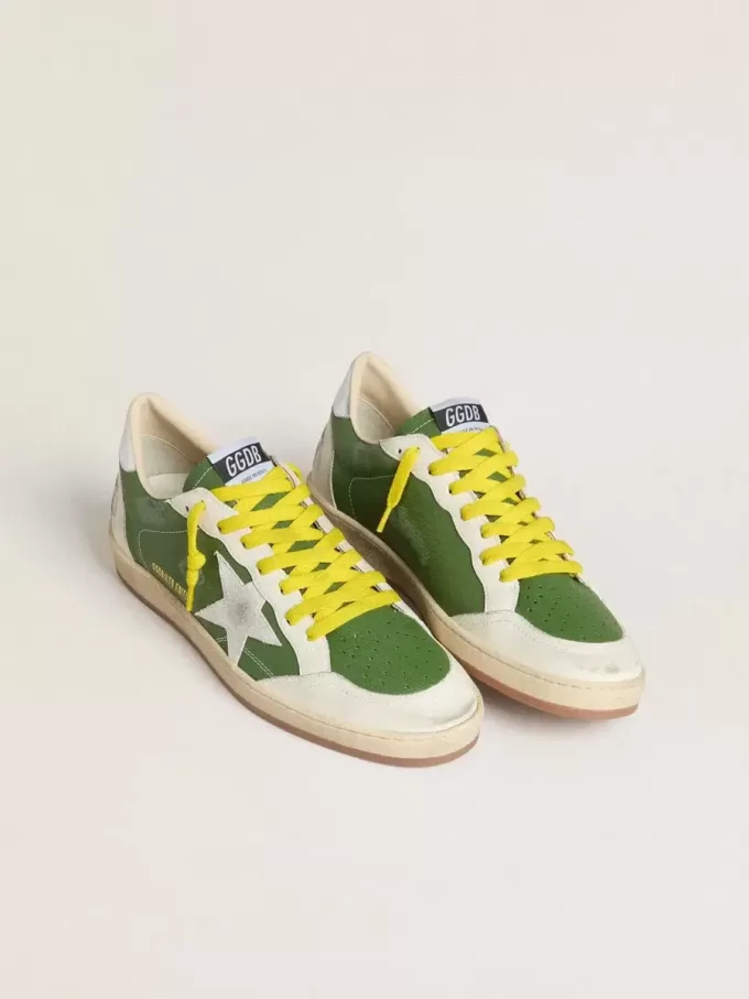 Ball Star LTD in groen nappaleer met witte suède ster en metallic zilveren leren hielstuk