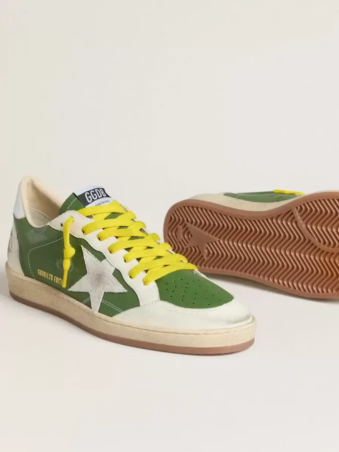 Ball Star LTD in groen nappaleer met witte suède ster en metallic zilveren leren hielstuk