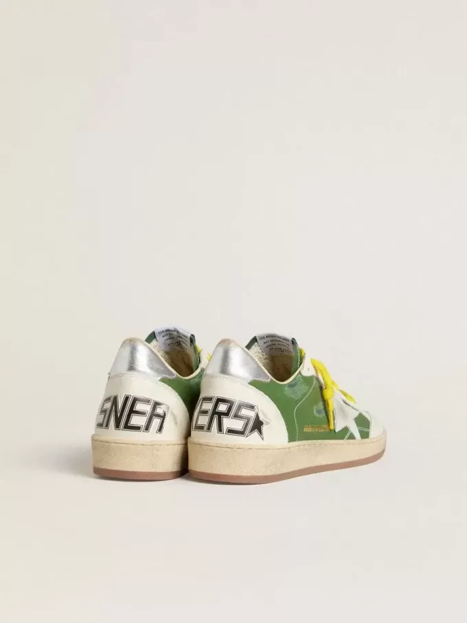 Ball Star LTD in groen nappaleer met witte suède ster en metallic zilveren leren hielstuk