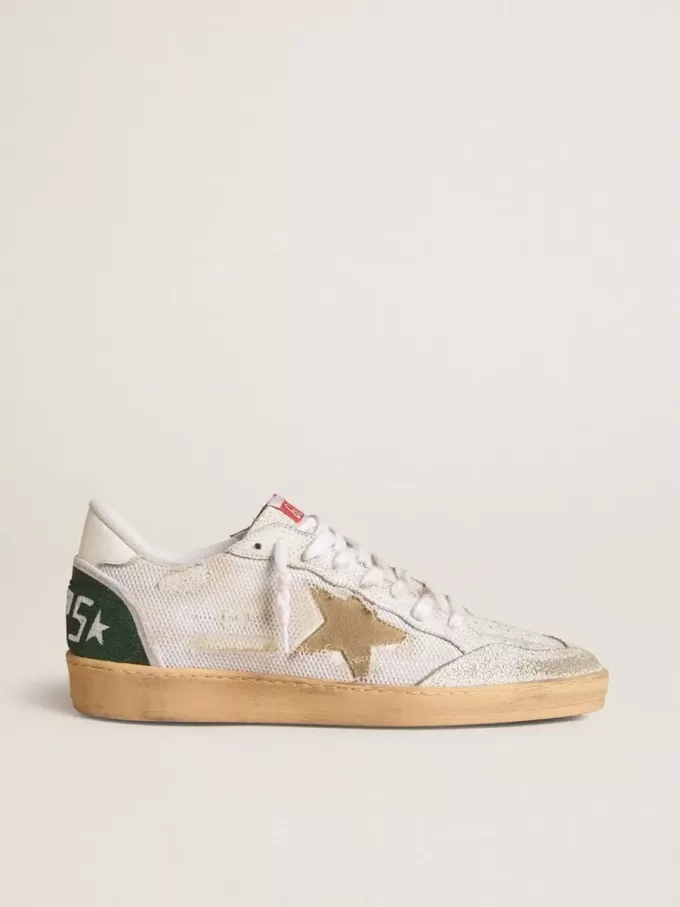 Ball Star LTD in wit craquelé leer en mesh met suède ster