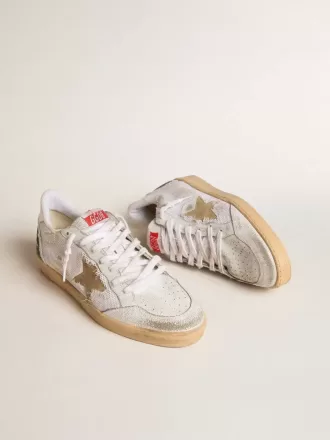 Ball Star LTD in wit craquelé leer en mesh met suède ster