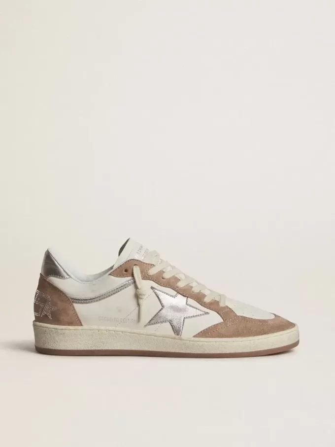 Ball Star LTD in wit nappaleer en oudroze suède met metallic zilveren leren ster en hielstuk