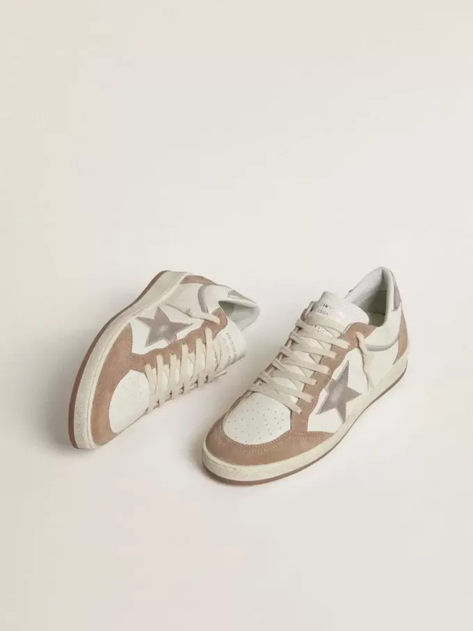Ball Star LTD in wit nappaleer en oudroze suède met metallic zilveren leren ster en hielstuk