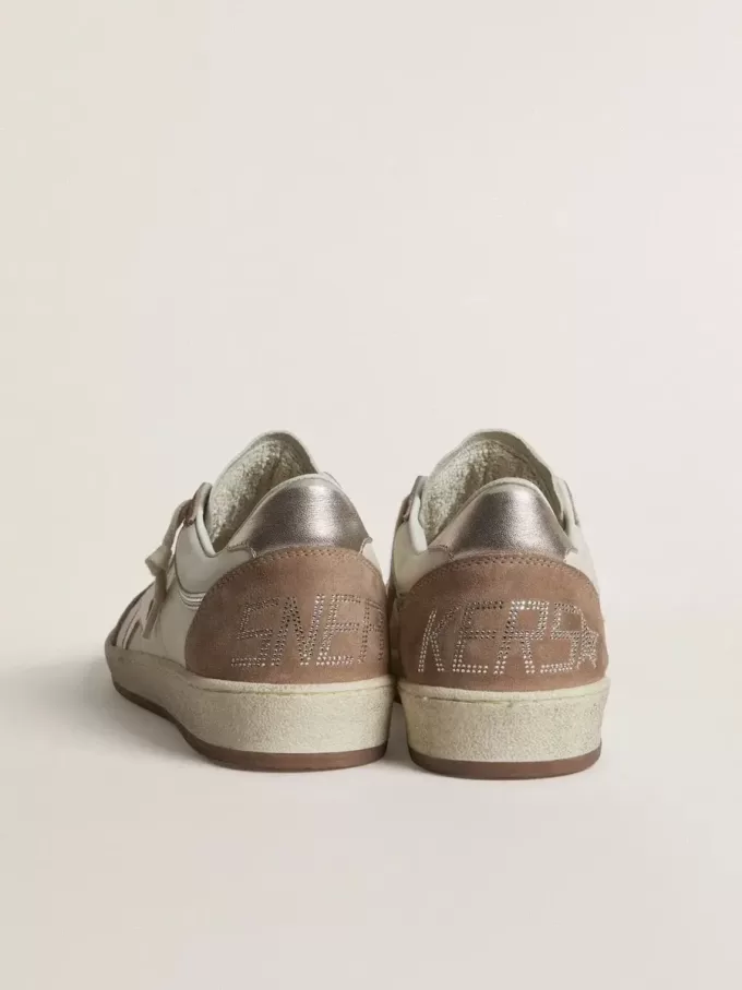 Ball Star LTD in wit nappaleer en oudroze suède met metallic zilveren leren ster en hielstuk