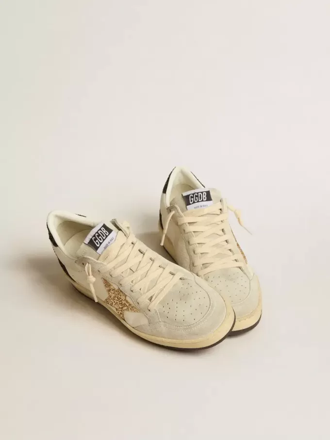 Ball Star LTD voor dames in nappa en suède met glitterster en zwarte hielband