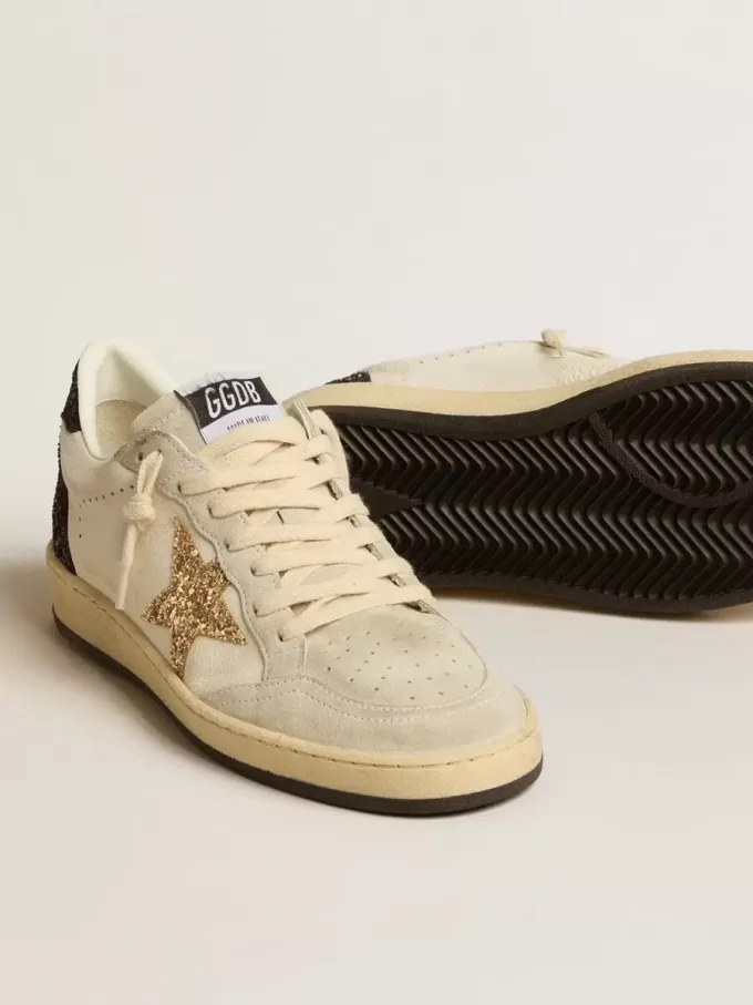 Ball Star LTD voor dames in nappa en suède met glitterster en zwarte hielband