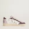 Ball Star LTD voor dames in nappa met platina folie-leren ster en bordeauxrode nubuckleren hiellip.