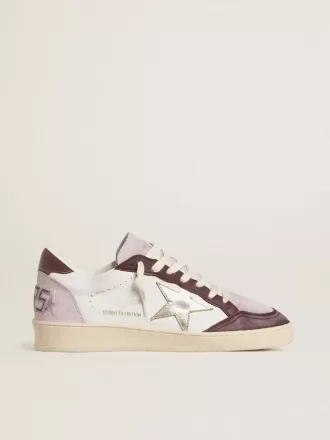 Ball Star LTD voor dames in nappa met platina folie-leren ster en bordeauxrode nubuckleren hiellip.