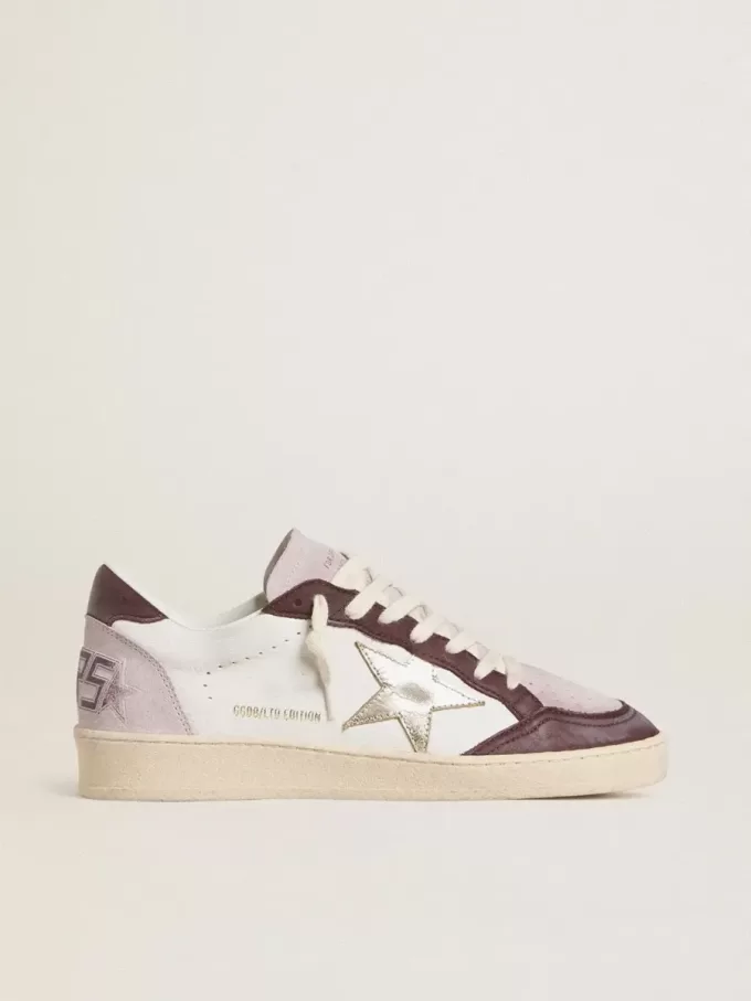 Ball Star LTD voor dames in nappa met platina folie-leren ster en bordeauxrode nubuckleren hiellip.