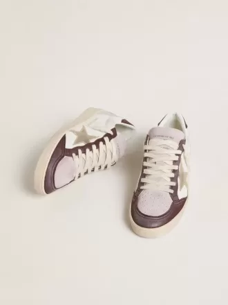 Ball Star LTD voor dames in nappa met platina folie-leren ster en bordeauxrode nubuckleren hiellip.