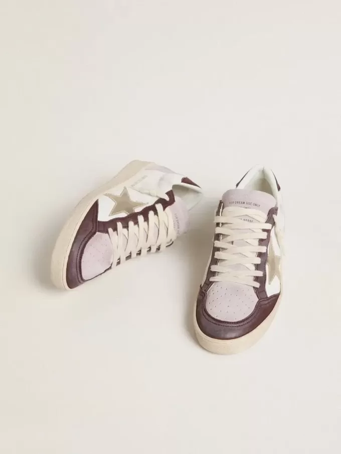 Ball Star LTD voor dames in nappa met platina folie-leren ster en bordeauxrode nubuckleren hiellip.