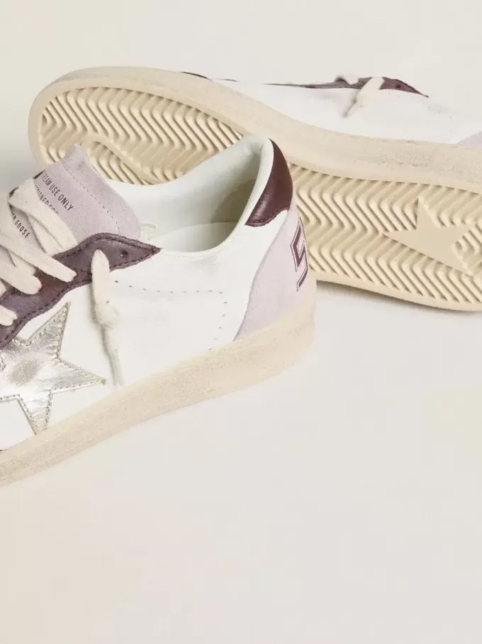 Ball Star LTD voor dames in nappa met platina folie-leren ster en bordeauxrode nubuckleren hiellip.