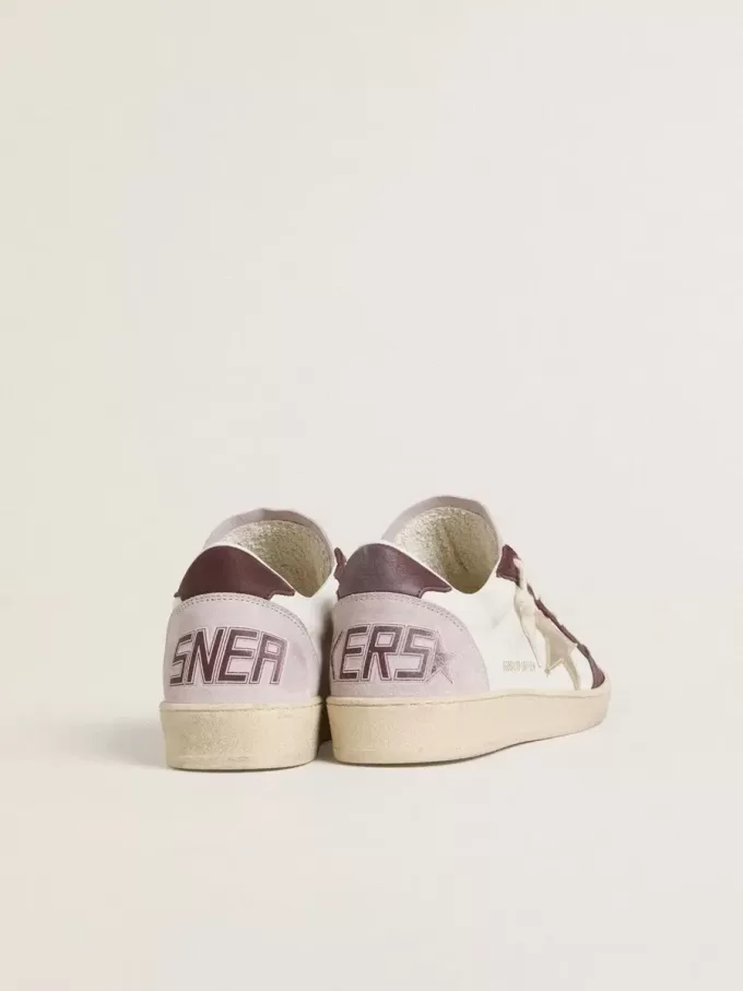 Ball Star LTD voor dames in nappa met platina folie-leren ster en bordeauxrode nubuckleren hiellip.