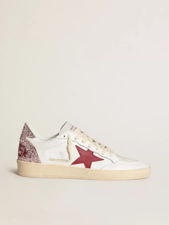 Ball Star LTD voor dames met rode leren ster en roze glitter hielbandje