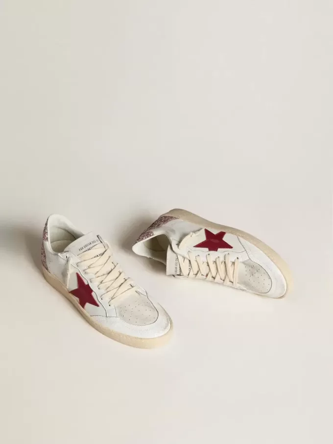 Ball Star LTD voor dames met rode leren ster en roze glitter hielbandje