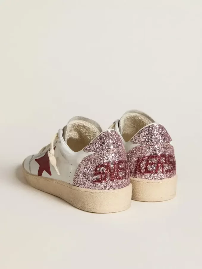 Ball Star LTD voor dames met rode leren ster en roze glitter hielbandje