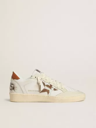 Ball Star met ster van ponyhuid met dierenprint en tabakkleurige leren hielflap