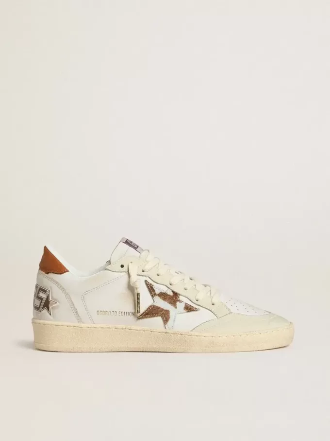 Ball Star met ster van ponyhuid met dierenprint en tabakkleurige leren hielflap