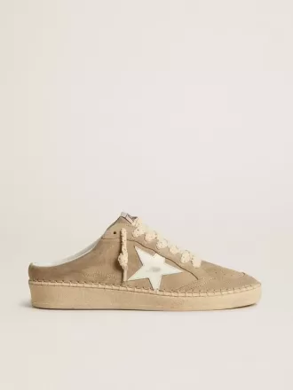 Ball Star Sabot voor dames in beige suède met witte leren ster