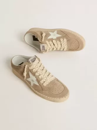 Ball Star Sabot voor dames in beige suède met witte leren ster