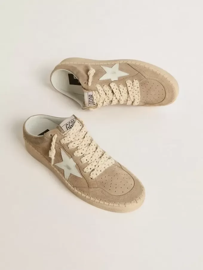 Ball Star Sabot voor dames in beige suède met witte leren ster