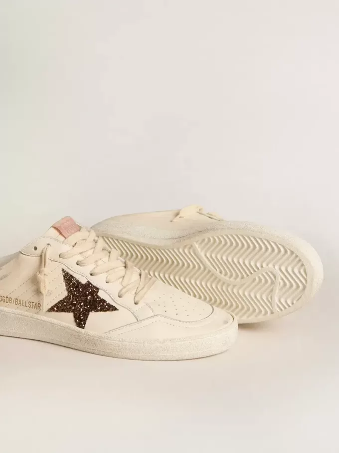 Ball Star Sabots in ivoorkleurig nappa met bronzen glitterster