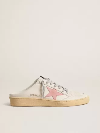 Ball Star Sabots in wit nappa met een oudroze leren ster