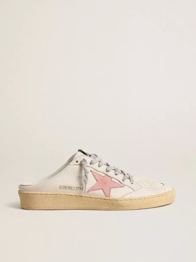 Ball Star Sabots in wit nappa met een oudroze leren ster