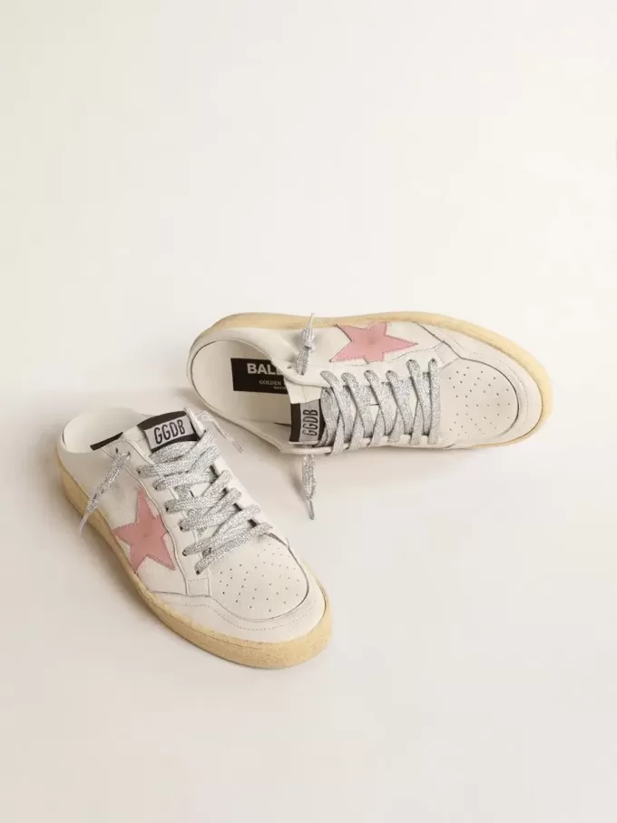 Ball Star Sabots in wit nappa met een oudroze leren ster