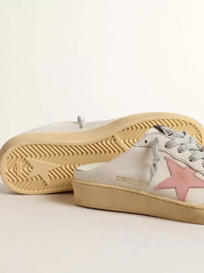 Ball Star Sabots in wit nappa met een oudroze leren ster