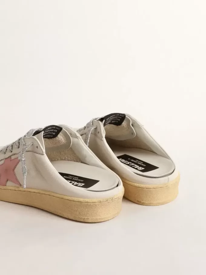 Ball Star Sabots in wit nappa met een oudroze leren ster