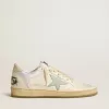 Ball Star van nylon en leer met roze en lichtblauwe ster en beige hielstuk