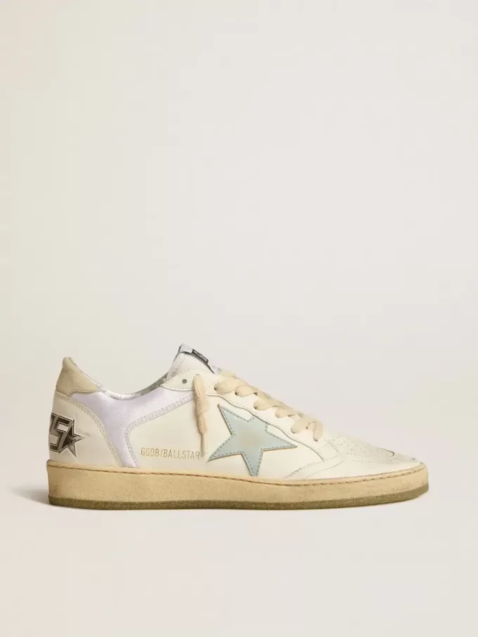 Ball Star van nylon en leer met roze en lichtblauwe ster en beige hielstuk