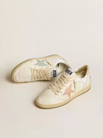 Ball Star van nylon en leer met roze en lichtblauwe ster en beige hielstuk