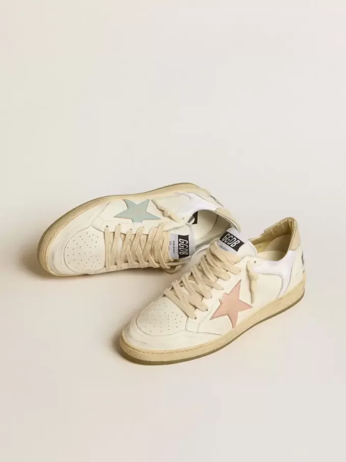 Ball Star van nylon en leer met roze en lichtblauwe ster en beige hielstuk