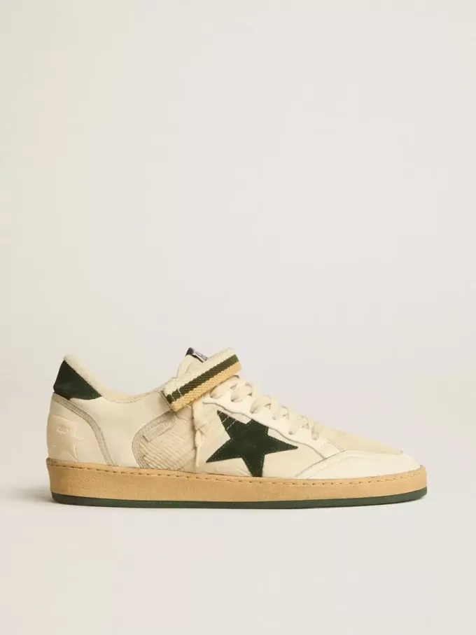 Ball Star van nylon en nappa met groene suède ster en hielstuk