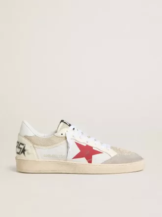 Ball Star van nylon en wit mesh met rode nylon ster en witte leren hielflap