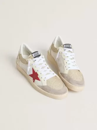 Ball Star van nylon en wit mesh met rode nylon ster en witte leren hielflap