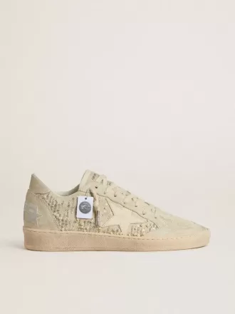 Ball Star van suède met Swarovski-kristallen en parels en leren ster