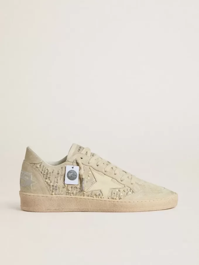 Ball Star van suède met Swarovski-kristallen en parels en leren ster
