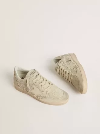 Ball Star van suède met Swarovski-kristallen en parels en leren ster