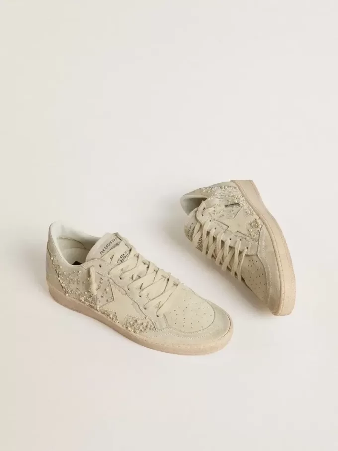 Ball Star van suède met Swarovski-kristallen en parels en leren ster